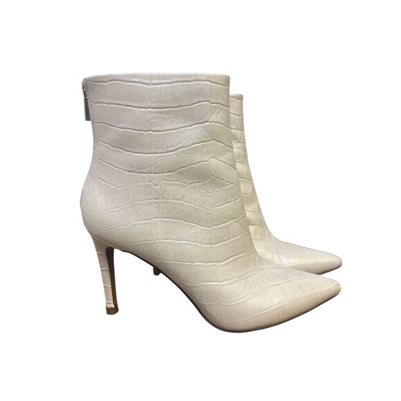NWB Kenneth Cole Cream Faux Croc Pointed Toe Ankle Boots w/Stiletto Heel - Picture 1 of 10